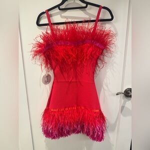 Staud Etta Feathered Trim Mini Dress